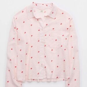 Aerie Seersucker Long Sleeve Pajama Button Up Shirt